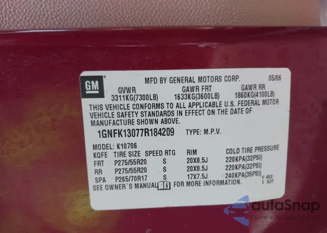 2007 Chevrolet Tahoe Ltz from USA, damaged, VIN 1GNFK13077R184209